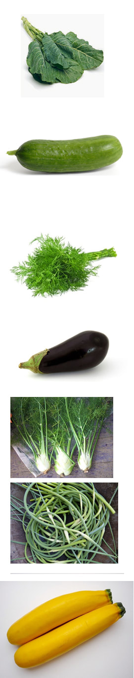 Chard, cucumber, collard greens, eggplant